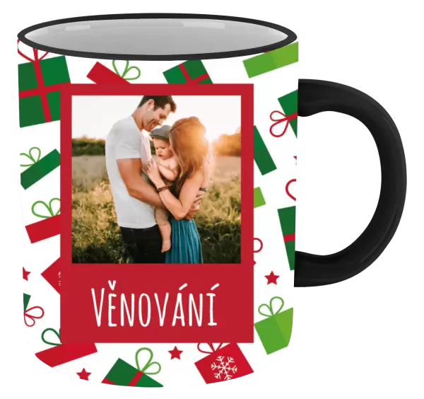 Vánoční hrnek Zelené a červené vánoční dárečky