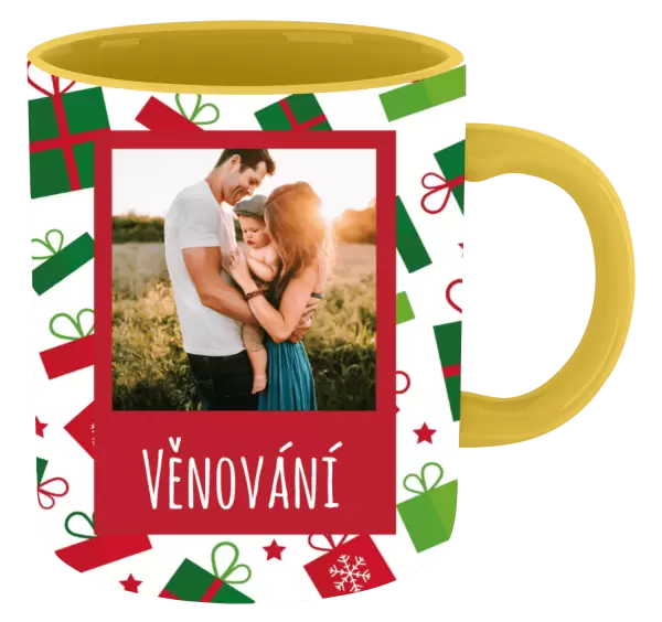 Vánoční hrnek Zelené a červené vánoční dárečky