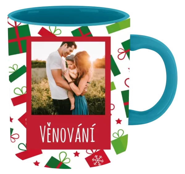 Vánoční hrnek Zelené a červené vánoční dárečky