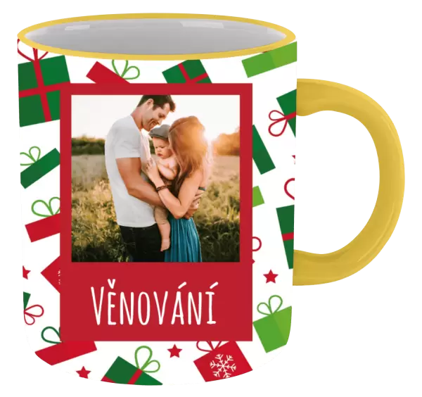 Vánoční hrnek Zelené a červené vánoční dárečky