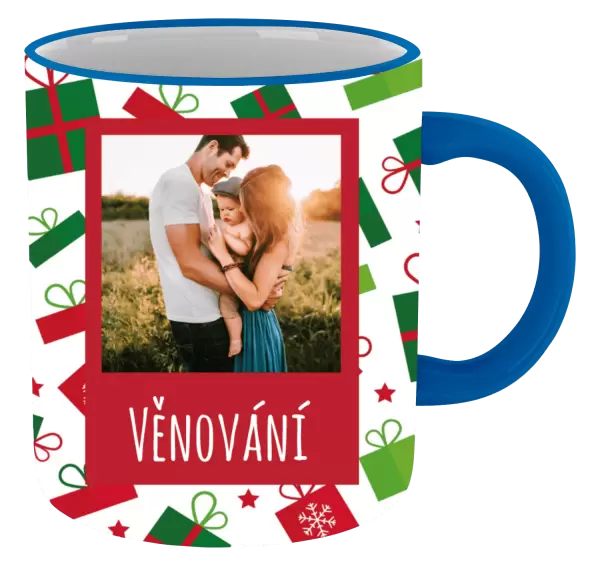 Vánoční hrnek Zelené a červené vánoční dárečky