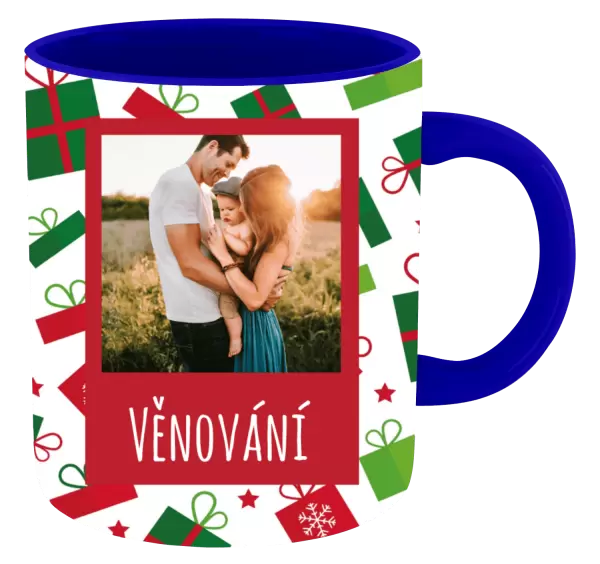 Vánoční hrnek Zelené a červené vánoční dárečky