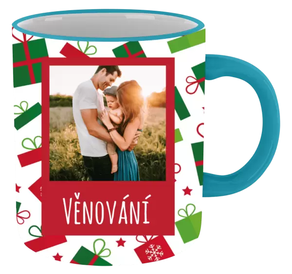 Vánoční hrnek Zelené a červené vánoční dárečky