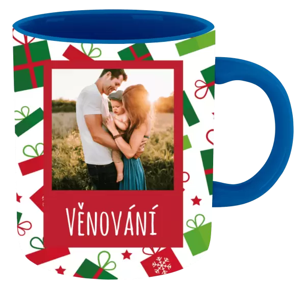 Vánoční hrnek Zelené a červené vánoční dárečky