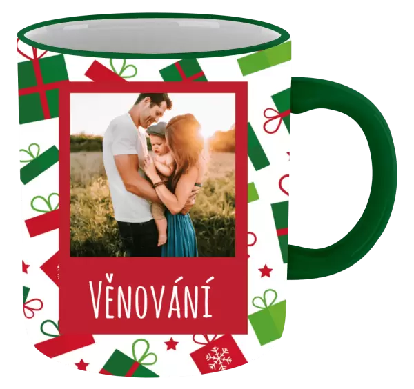 Vánoční hrnek Zelené a červené vánoční dárečky