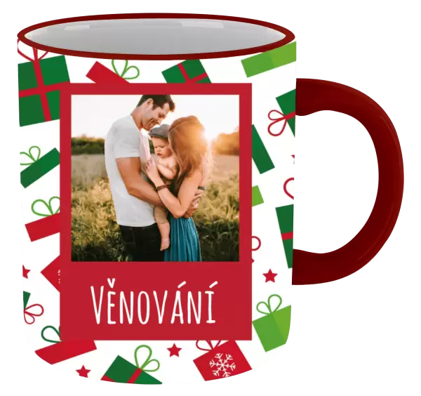 Vánoční hrnek Zelené a červené vánoční dárečky