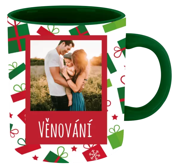 Vánoční hrnek Zelené a červené vánoční dárečky