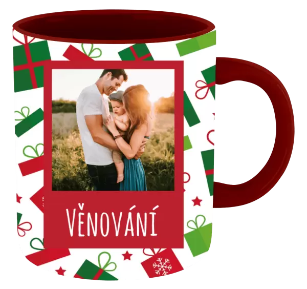 Vánoční hrnek Zelené a červené vánoční dárečky