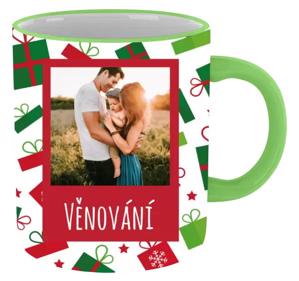 Vánoční hrnek Zelené a červené vánoční dárečky