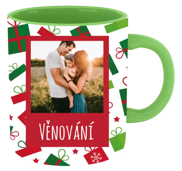 Vánoční hrnek Zelené a červené vánoční dárečky