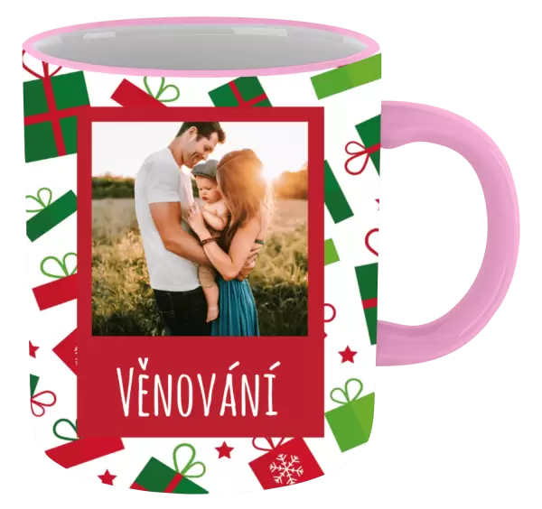 Vánoční hrnek Zelené a červené vánoční dárečky