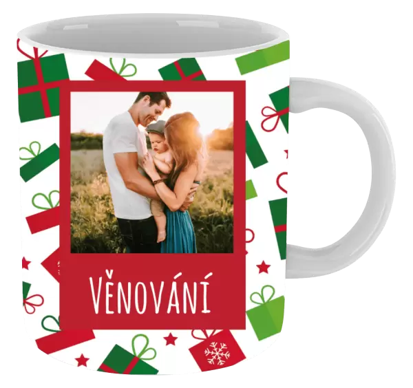 Vánoční hrnek Zelené a červené vánoční dárečky