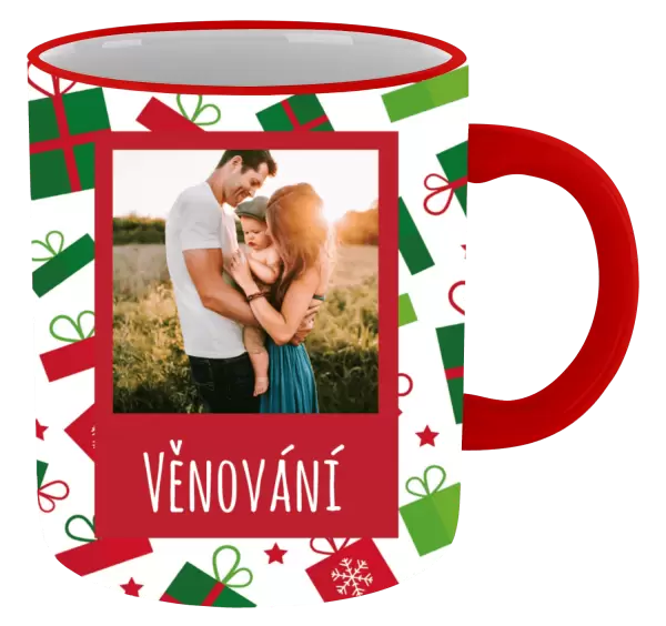 Vánoční hrnek Zelené a červené vánoční dárečky