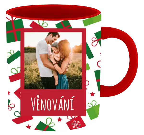 Vánoční hrnek Zelené a červené vánoční dárečky