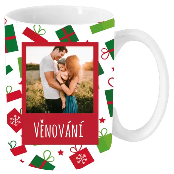Vánoční hrnek Zelené a červené vánoční dárečky