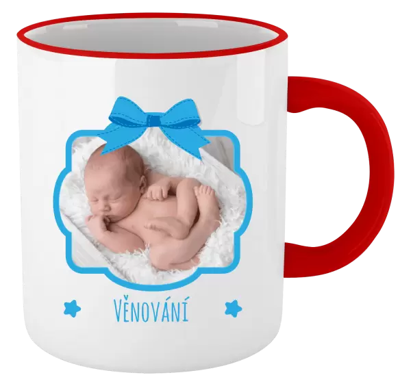 Vánoční hrnek Modrá mašle s fotografií