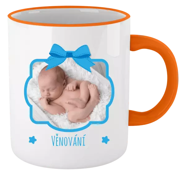 Vánoční hrnek Modrá mašle s fotografií