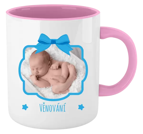 Vánoční hrnek Modrá mašle s fotografií