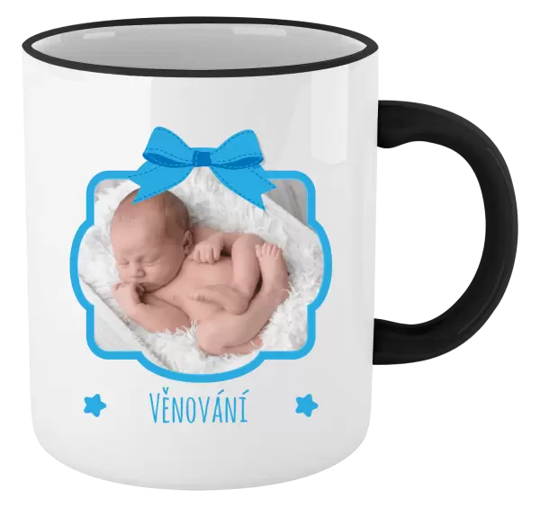 Vánoční hrnek Modrá mašle s fotografií