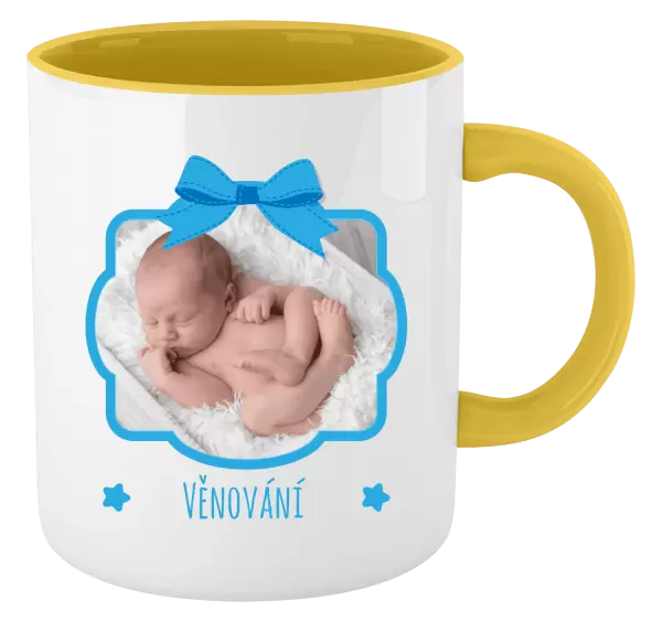 Vánoční hrnek Modrá mašle s fotografií