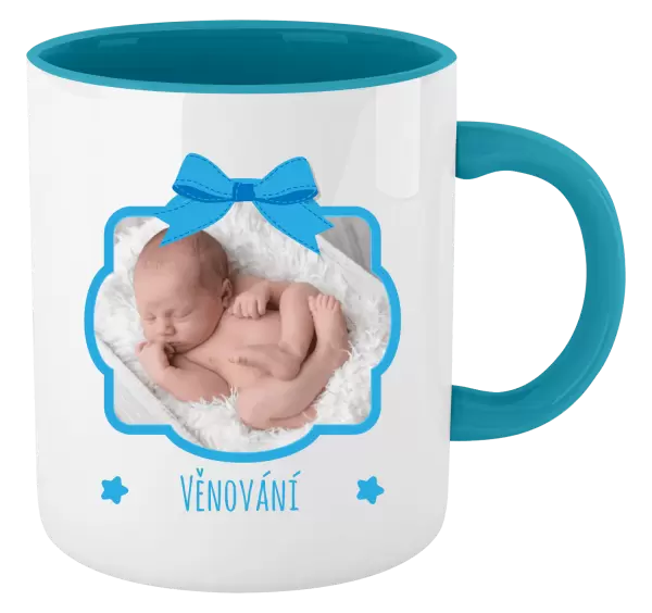 Vánoční hrnek Modrá mašle s fotografií