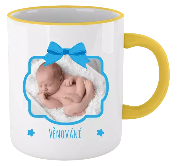 Vánoční hrnek Modrá mašle s fotografií