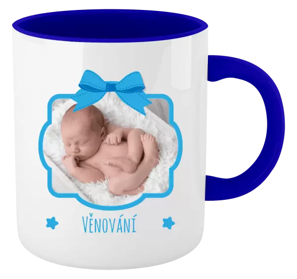 Vánoční hrnek Modrá mašle s fotografií