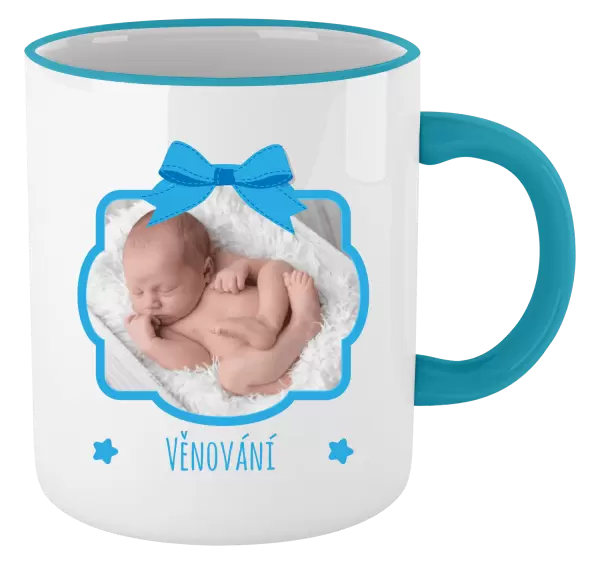 Vánoční hrnek Modrá mašle s fotografií