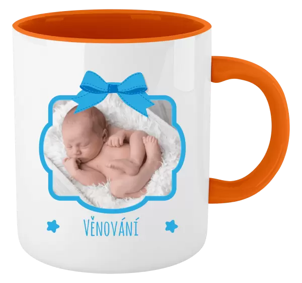 Vánoční hrnek Modrá mašle s fotografií