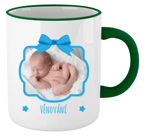 Vánoční hrnek Modrá mašle s fotografií