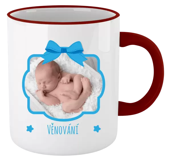 Vánoční hrnek Modrá mašle s fotografií