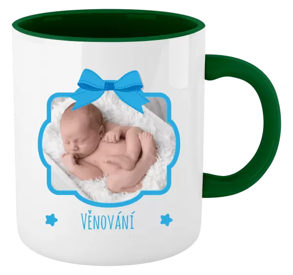 Vánoční hrnek Modrá mašle s fotografií