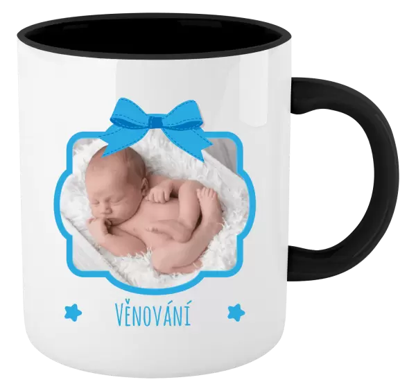 Vánoční hrnek Modrá mašle s fotografií