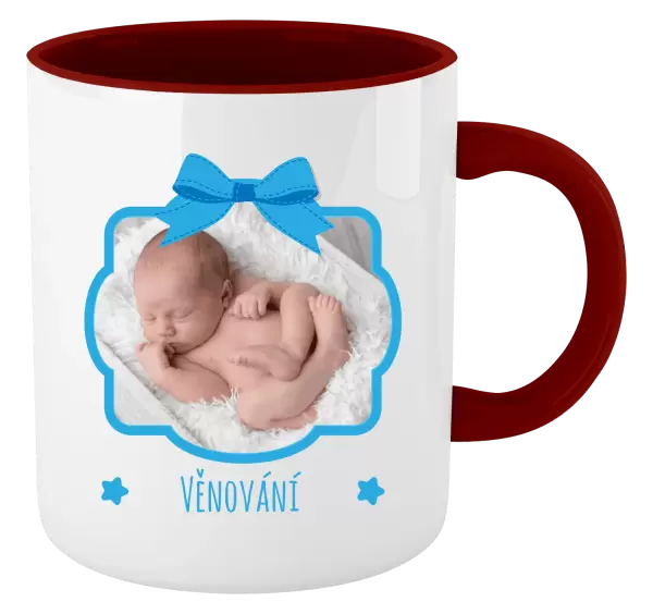 Vánoční hrnek Modrá mašle s fotografií