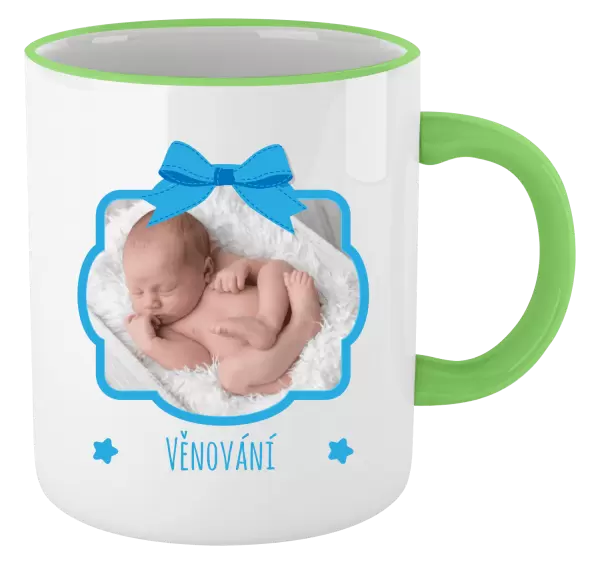 Vánoční hrnek Modrá mašle s fotografií