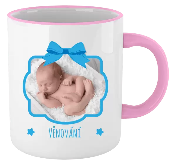 Vánoční hrnek Modrá mašle s fotografií