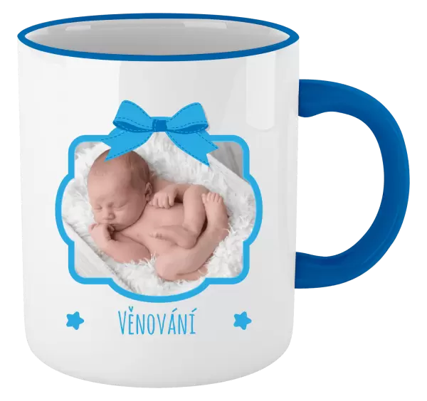 Vánoční hrnek Modrá mašle s fotografií