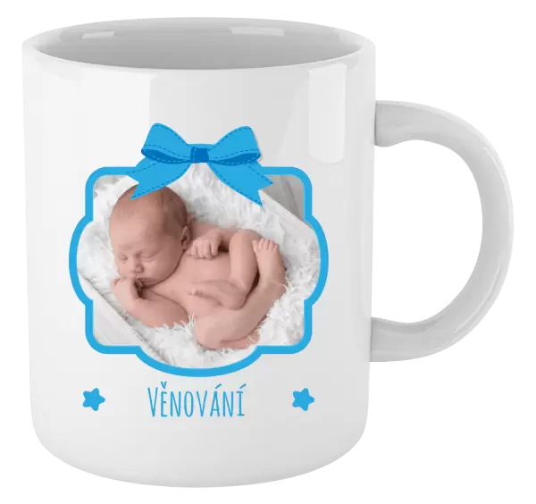 Vánoční hrnek Modrá mašle s fotografií