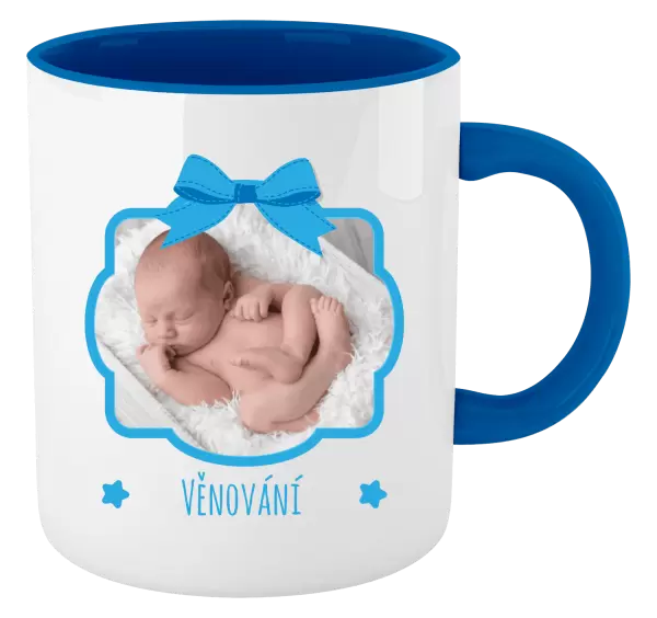 Vánoční hrnek Modrá mašle s fotografií