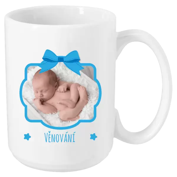 Vánoční hrnek Modrá mašle s fotografií