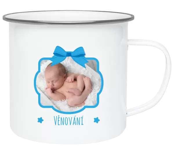 Vánoční plecháček Modrá mašle s fotografií