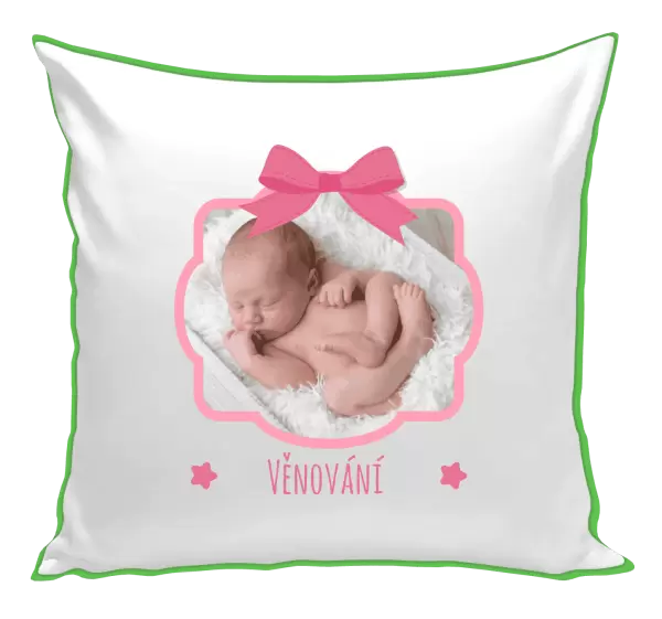 Polštář Růžová mašle s fotografií