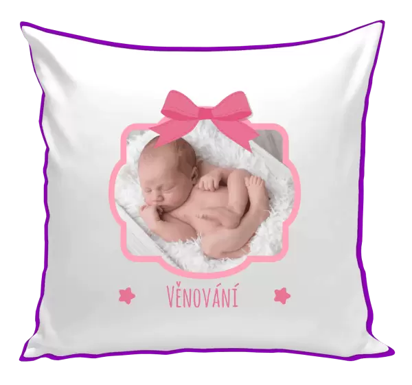Polštář Růžová mašle s fotografií
