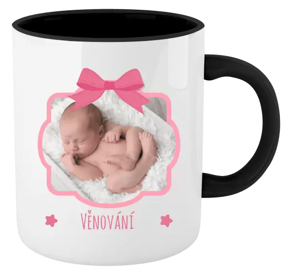 Vánoční hrnek Růžová mašle s fotografií