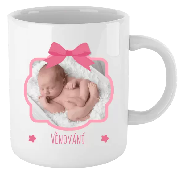 Vánoční hrnek Růžová mašle s fotografií