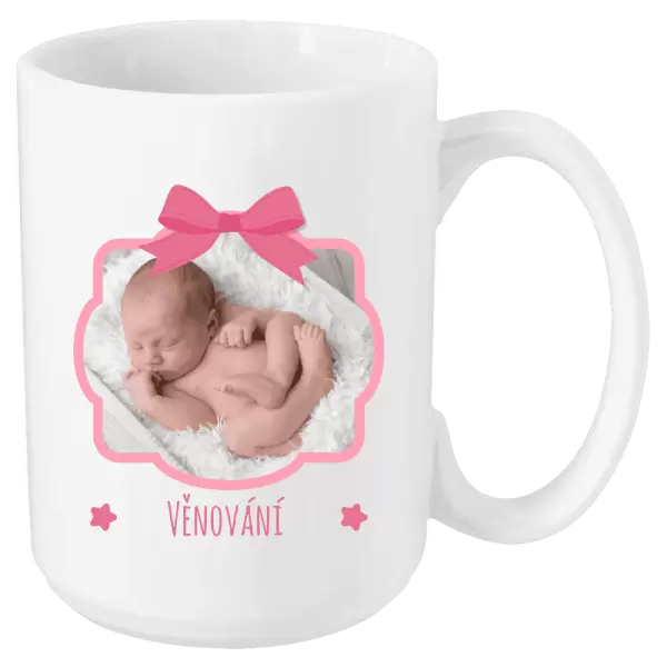 Vánoční hrnek Růžová mašle s fotografií