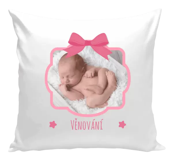 Polštář Růžová mašle s fotografií
