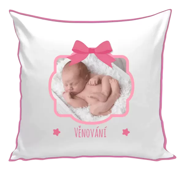 Polštář Růžová mašle s fotografií