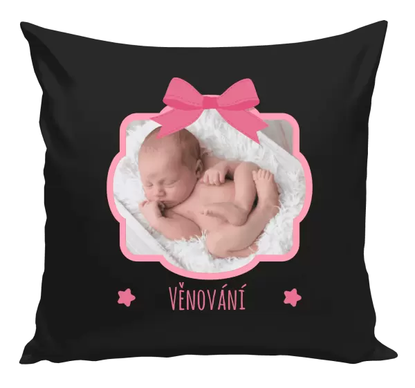Vánoční polštář Růžová mašle s fotografií