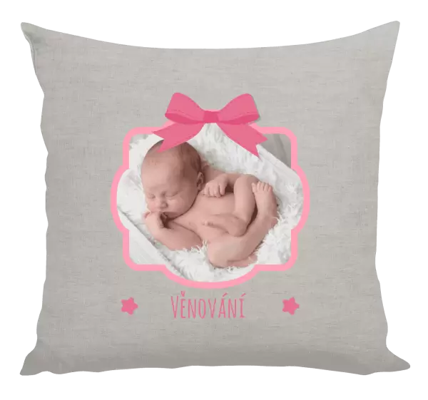Polštář Růžová mašle s fotografií
